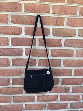 The Sak Black Crochet Shoulder Crossbody Bag with Front Zip